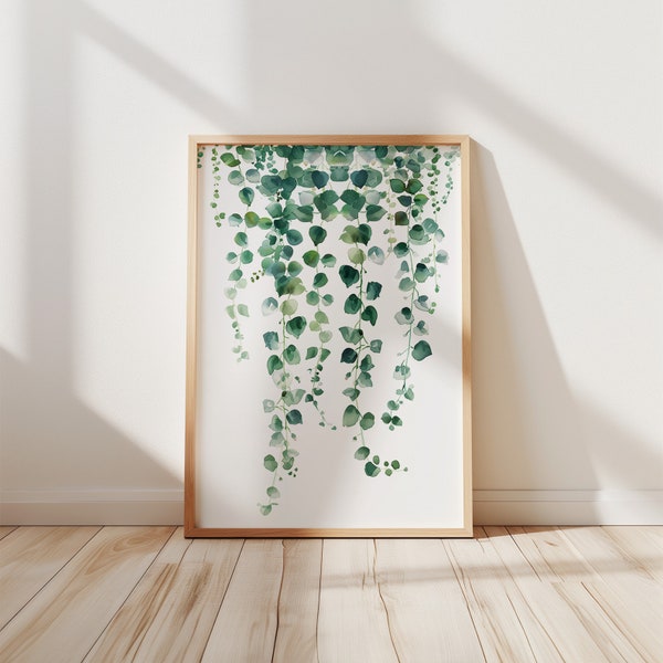 Botanical Print String of Pearls Plant Poster Wall Art, Botanical Prints, Tropical Leaf Prints, Watercolor Plants, Greenery Home Decor