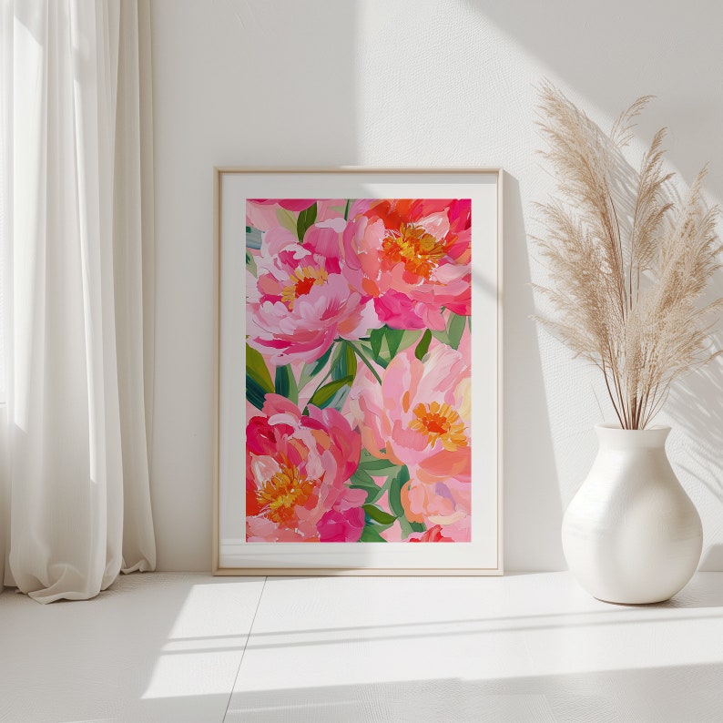 Pink Flowers Print Wall Art, Botanical Poster Printable Wall Art ...