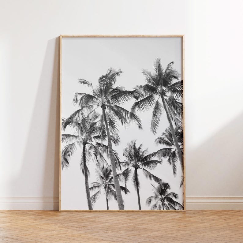 Boho Palm Trees Print Wall Art, Black and White Print, Tropical Coastal ...