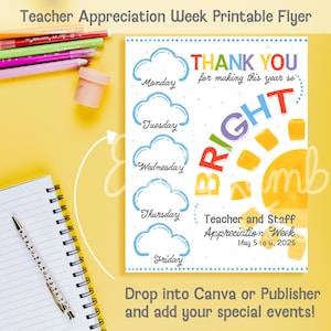 Teacher Appreciation Week Flyer Printable Digital Download Teacher Thank You Week Editable Teacher and Staff Appreciation Week PDF Flyer