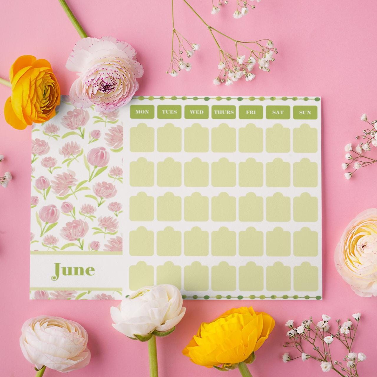 Watercolor Floral Calendar Printable, Undated Desk Planner (PDF) - Etsy