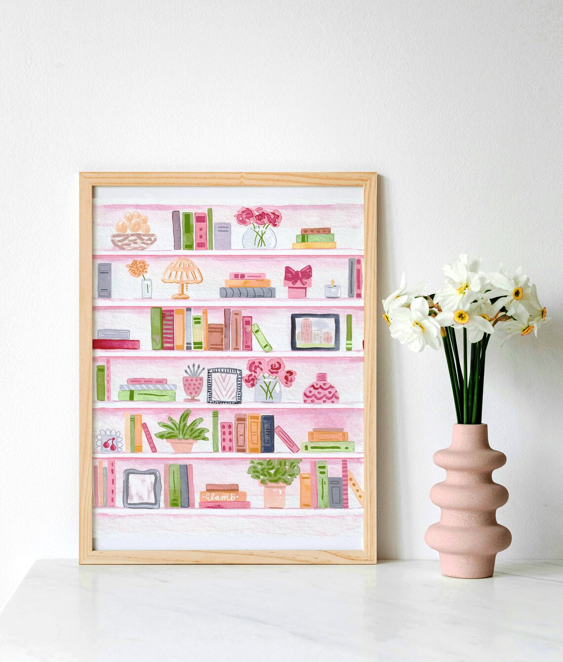 Art Print Bookshelf Cute Bookcase Wall Art for Book Lovers Art Print