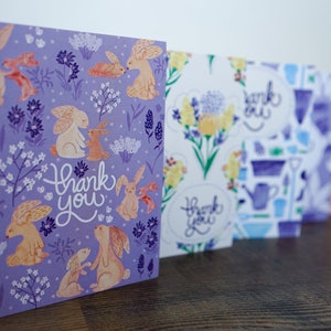 Set di biglietti di ringraziamento Biglietti di ringraziamento acquerello Biglietti di ringraziamento giardino botanico stazionario Biglietti di ringraziamento coniglio carino Design multiplo, confezione da 5