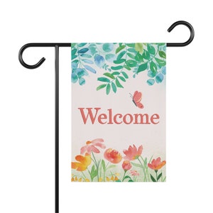 Bunte Blumengarten-Flagge Frühlingsgarten-Flagge Willkommensbanner Blumenflagge Aquarell Garten-Flagge Botanischer Hof