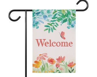 Watercolor Floral Garden Flag: Two-Sided Welcome Banner