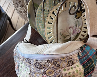 Vintage Quilt Patchwork Belt Bag Fanny Pack Crossbody Bag – Adjustable Strap