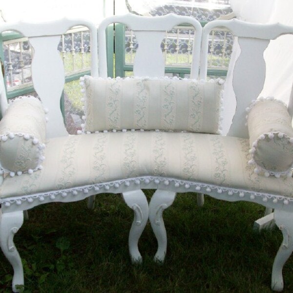 Bench Shabby Cottage Chic Paris French Style Upcycled Made from Three Chairs By PinkPaperRose