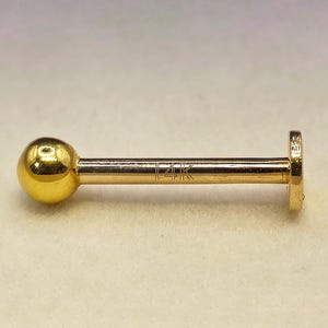 Perforación de labio en oro macizo de 14 quilates, joyería para labios de 14 g (1,6 mm), Monroe, perforación Ashly, perno para labio: joyería corporal hecha a mano en oro de 14 quilates
