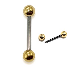 Titanium Barbells: 14K Gold Ball Nipple Tongue Piercing