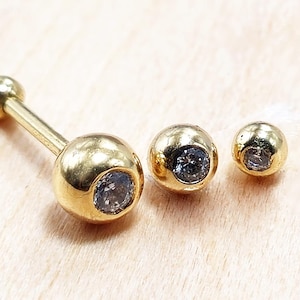 Barbell Earrings 14K Gold 18G with Custom Size Gem Ball for Tongue, Helix and Cartilage Bar, Plain Ball Size 2.5mm- Sold as a single unit