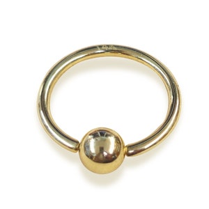 14K Solid Gold Captive Bead Ring 14G Nose Septum Jewelry, Genital, Lip, Cartilage Helix - Hand Made Body Jewellery Piercing