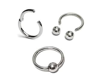 Titanium Septum Ring: Horseshoe Barbell, Captive Bead, Clicker Nose Piercing