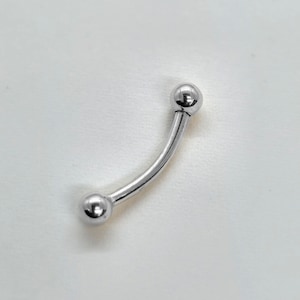 14K White Gold 16G Vertical Labret Lip Piercing, Eyebrow Jewellery, Curved Barbell Cartilage Earrings