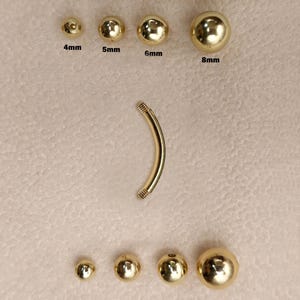 14K Gold Curved Barbell: Eyebrow, Vertical Labret, Rook, Navel Piercing