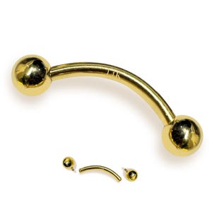 14K Gold Curved Barbell: Eyebrow, Rook, Vertical Labret Piercing