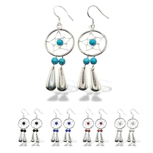 Sterling Silver Dreamcatcher Earrings: Boho Stone Bead Dangle Earrings