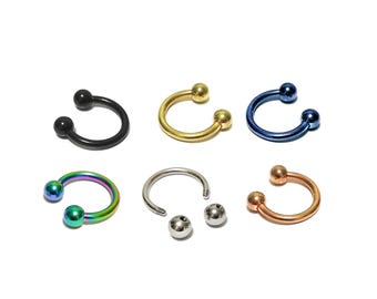 Titanium Septum Ring: 316L Circular Barbell, 18g-14g Horseshoe
