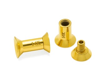 14K Solid Gold Double Plug Ear gauges stretching Kit - Handmade Screw Tunnel (1 piece)