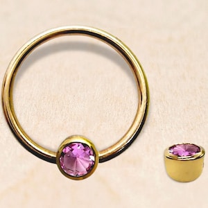 14K Gold 16G 14G Captive Bead Ring Cup Ball Design Closure Ring (BCR) with Precious Stones - for Lip, Nose, Septum Ring, Eyebrow, Nipple