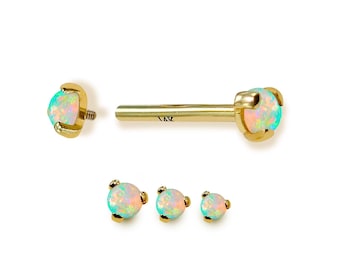 14K Gold Opal Nipple / Tongue Barbell: Internally Threaded Piercing