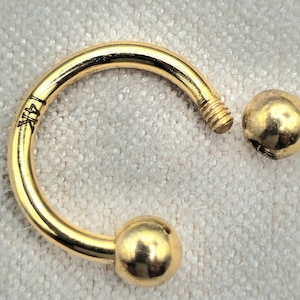 14K Gold Horseshoe Barbell: 16G Lip, Septum, Helix Piercing