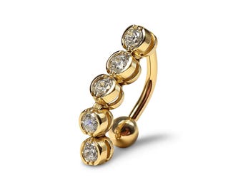 14K Gold Belly Ring: Handmade Reverse Navel Bar, 14G-10mm