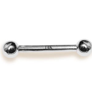14K White Gold Nipple Bar Barbell Body Piercing - 16g & 14g - Solid Gold Hand Made Piercings  - Body Jewellery with Custom Ball Sizes