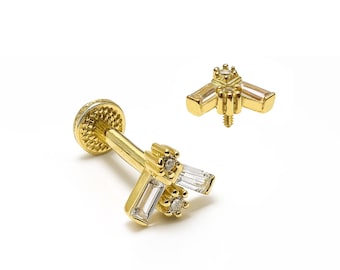 14K Gold 16g Labret studs with Cluster Crystals: Medusa, Monroe Lip Piercing Jewellery