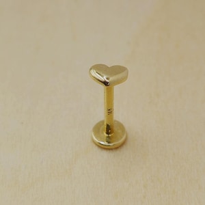 14K Gold, Rose Gold & White Gold Heart Shape Tragus Conch Helix Piercing, Cartilage Labret Studs Ear Piercing Internally Thread Body Jewelry