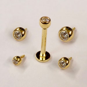 Labret Lip Piercing 14K Gold with Gem Crystal - 16G Internally Threaded Labret Stud, Cartilage Earrings, Medusa Piercing Body Jewellery