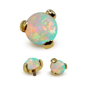 14K Gold Opal Prong Set Replacement Ball: 16G Internally Threaded Piercing