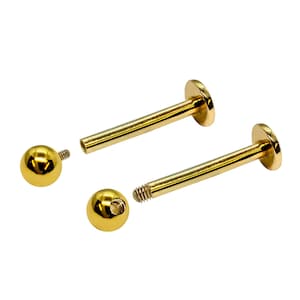 14K Gold Labret Helix Stud Cartilage Earrings Body Piercing 18G 16G Flat Back Externally/Internally Threaded Bar