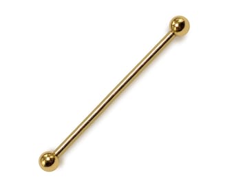 14G Solid Gold Industrial Barbell Piercing: 10K, 14K, 18K Helix Scaffold Jewelry