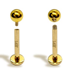 Tragus Stud Piercings 14K Gold Labret Cartilage Earrings Body Jewellery 18G 16G Flat Back Externally/Internally Threaded Bar
