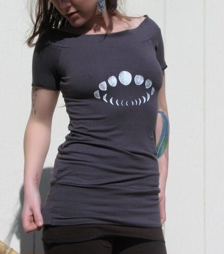 Lunar Goddess Tunic, moon phase top, yoga shirt, custom made