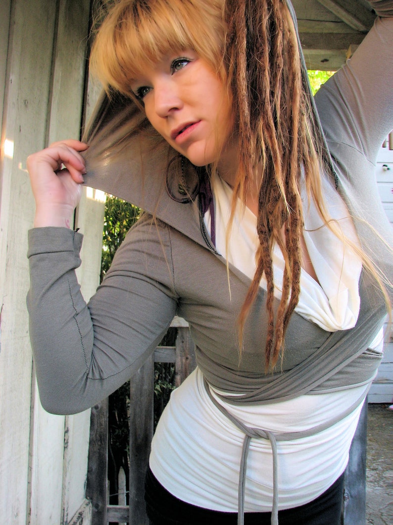 Wrap top with hood,yoga clothes,Herban Devi,plus size,sexy top,yoga top,shrug with hood,girl top,wrap shirt,eco friendly,organic clothing image 2