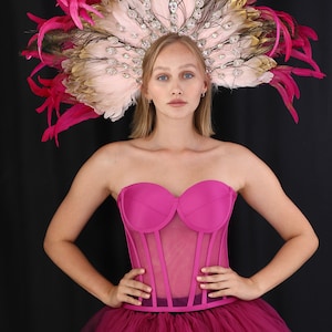Pink Transparent Crop Top, Plus Size Bustier Corse, Lovely and Sexy Bridal Lingerie, Corset Dress Top,  Over Bust Tightening Wedding Wedding