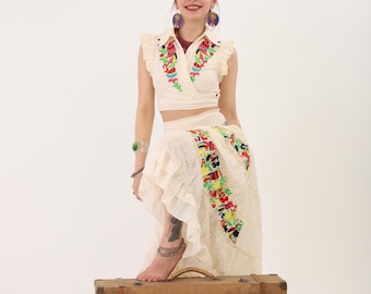Weiß besticktes Boho Shirt Set für den Trendy Sommer Style