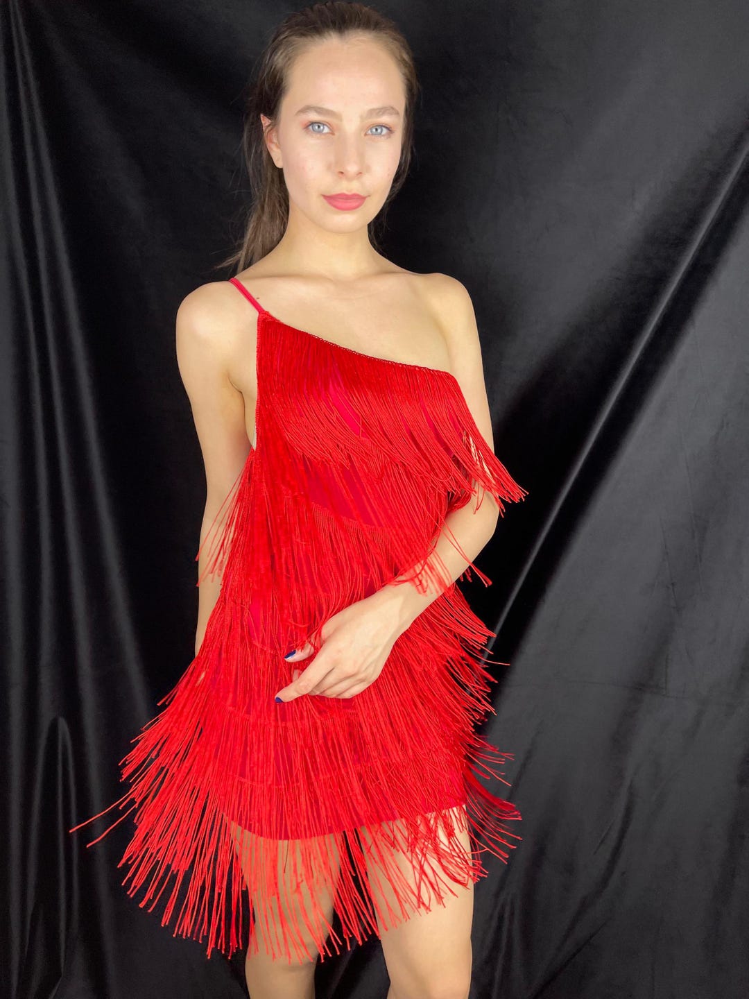 open lace back dress VC Women'S Sexy Luxury Dress Crystal Tassel Sequin Patchwork Lace Red main image 1