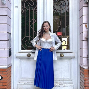 Elegant Royal Blue Pleated Skirt | Transition from Office to Evening | Feminine Fall Fashion