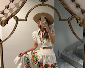 Boho Style Embroidered Shirt and Blouse | Handmade White Shirt and Skirt Perfect for Summer Fashion