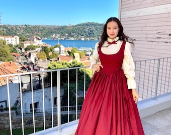 Handgefertigte Baumwolle Fit und Flare Kleid | Vintage inspiriert, Langarm, Knopfleiste, Bio-Baumwolle | Retro-Stil