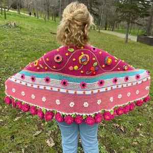 Unique Women&#39;s Scarf and Wrap | Handmade One of a Kind Floral Crochet Shawl