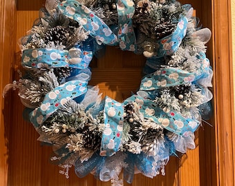 30 inch Holiday Christmas Wreath Themed "Snowmans Folly"