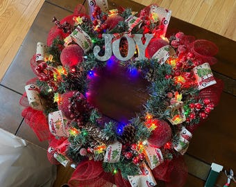 Hand Made Holiday Christmas Wreath Country Themed One of a Kind