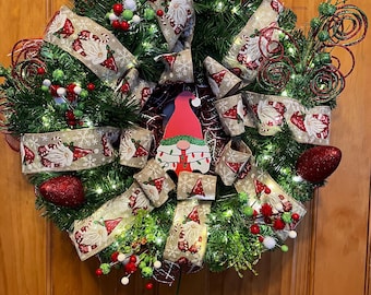 Hand Made Holiday Christmas Wreath Themed One of a Kind "Home Gnome" 24 inches