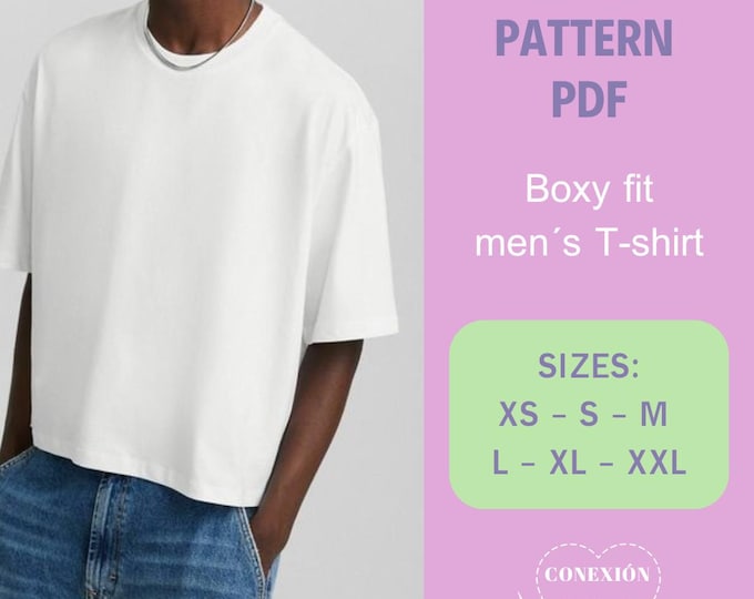 Featured listing image: Printable PDF Sewing Pattern and tutorial A4 boxy fit men t-shirt