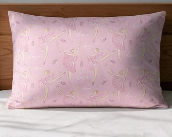 Personalized Ballet Satin Pillowcase, Custom Name Ballerina Pillow Cover, Pink Dance Bedding, Ballet Bedroom Decor, Gift for Dancers