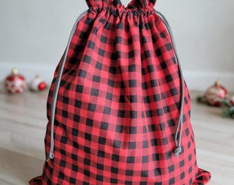 Christmas Check Fabric Gift Bag