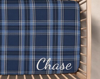 Blue Plaid Crib Sheet, Blue Checkered Baby Bedding, Blue Nursery Decor, Baby Boy Nursery Bedding, Baby Shower Gift